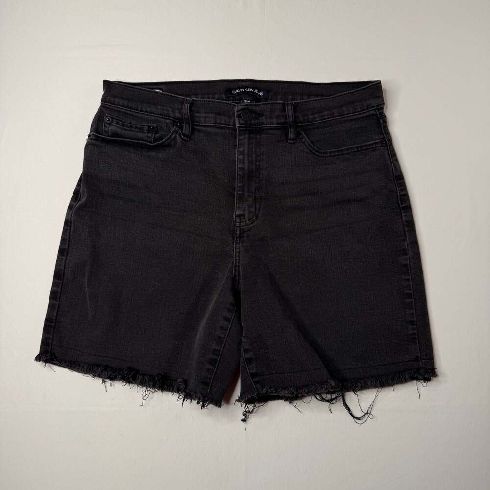 Calvin Klein Jeans Black Repreve Denim Frayed Cutoff Shorts Size 12